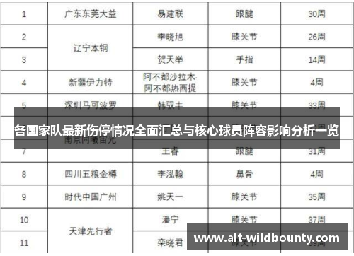 各国家队最新伤停情况全面汇总与核心球员阵容影响分析一览